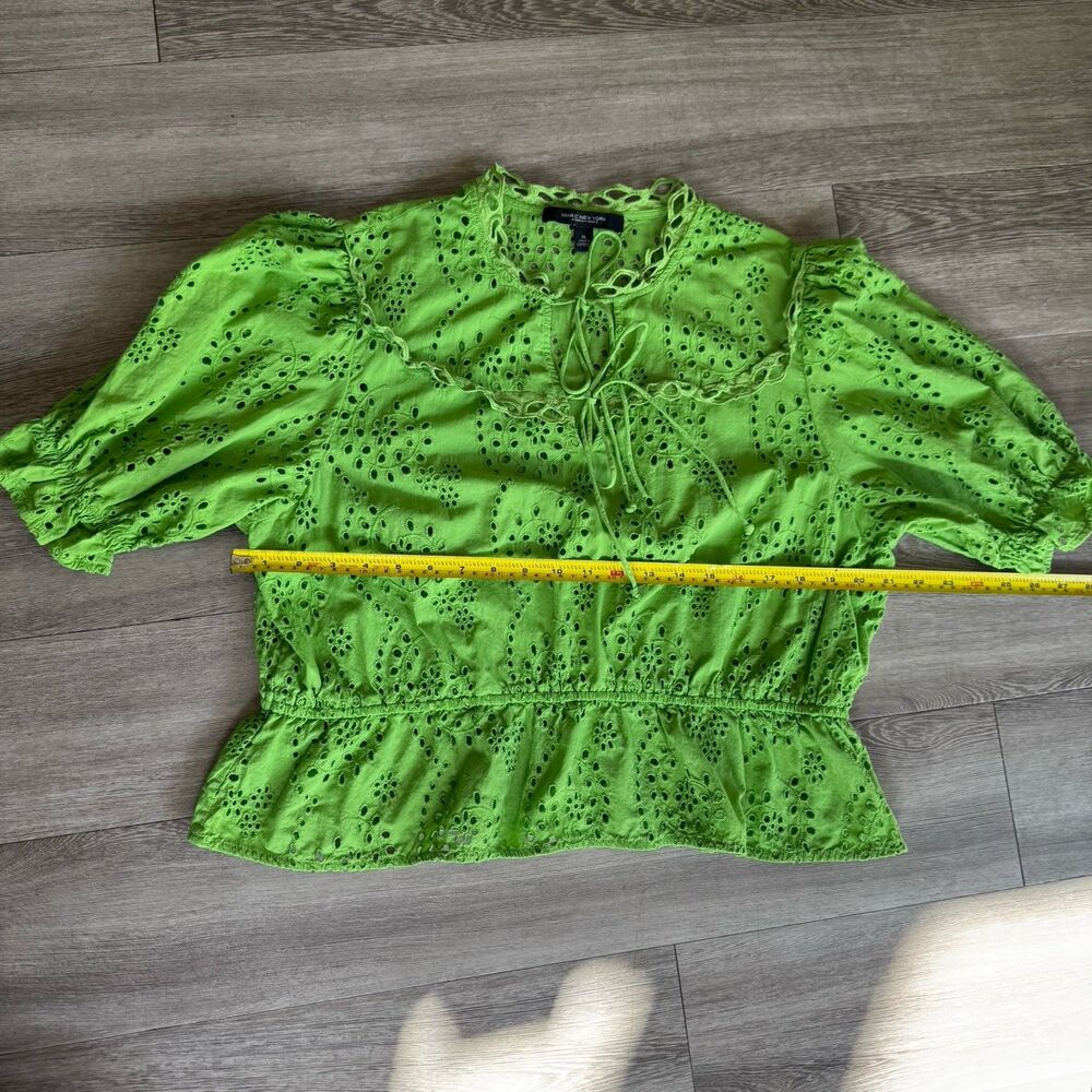 Marc New York 100% Cotton Sz XL Eyelet Boho Fairycore Romantic Blouse Lime Green - Picture 7 of 16